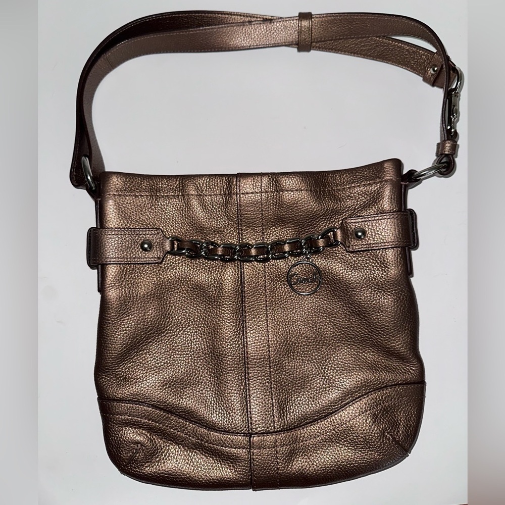 Vintage Coach North South Bronze Tote with Chain